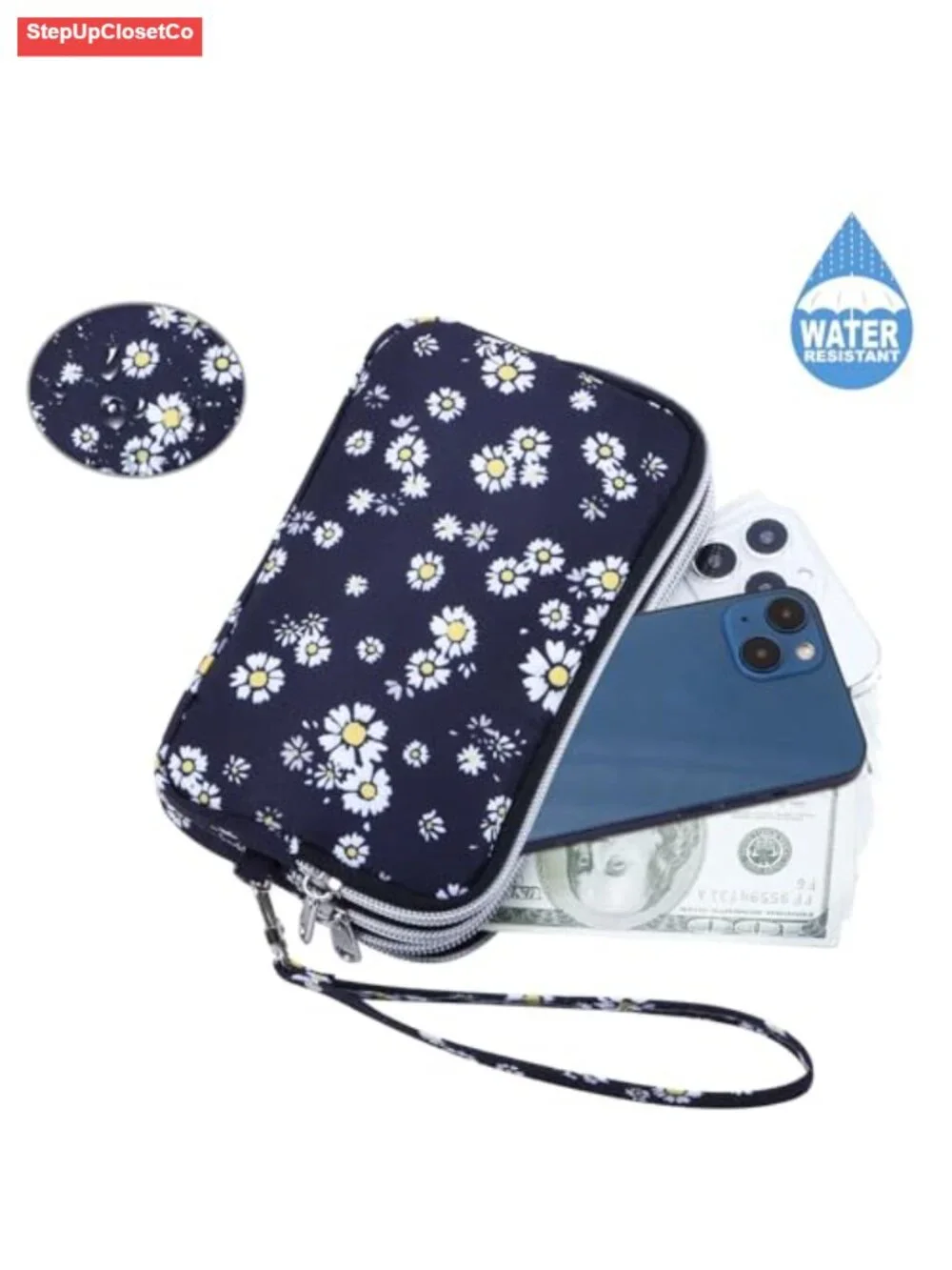 Women's Wristlet Wallet Large Capacity Clutch Purse 3 Zipper Compartments
